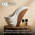 WhqKalc™ Ceramic Passive Essential Oil Diffuser with Natural Wooden Base | Aesthetic Waterless Clay Aroma Stone for Desk, Bedroom & Yoga | Minimalist Home Decor Gift for Stress Relief
