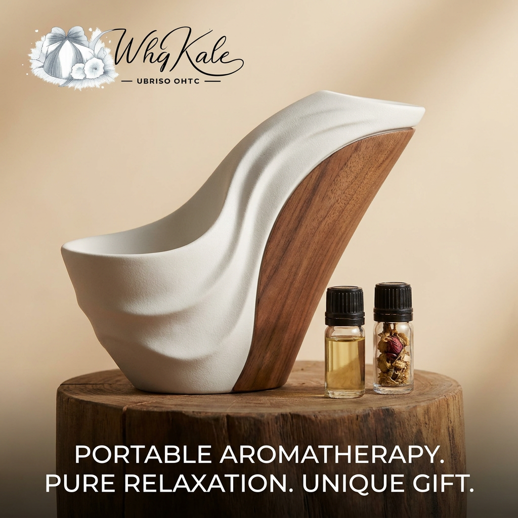 WhqKalc™ Ceramic Passive Essential Oil Diffuser with Natural Wooden Base | Aesthetic Waterless Clay Aroma Stone for Desk, Bedroom & Yoga | Minimalist Home Decor Gift for Stress Relief