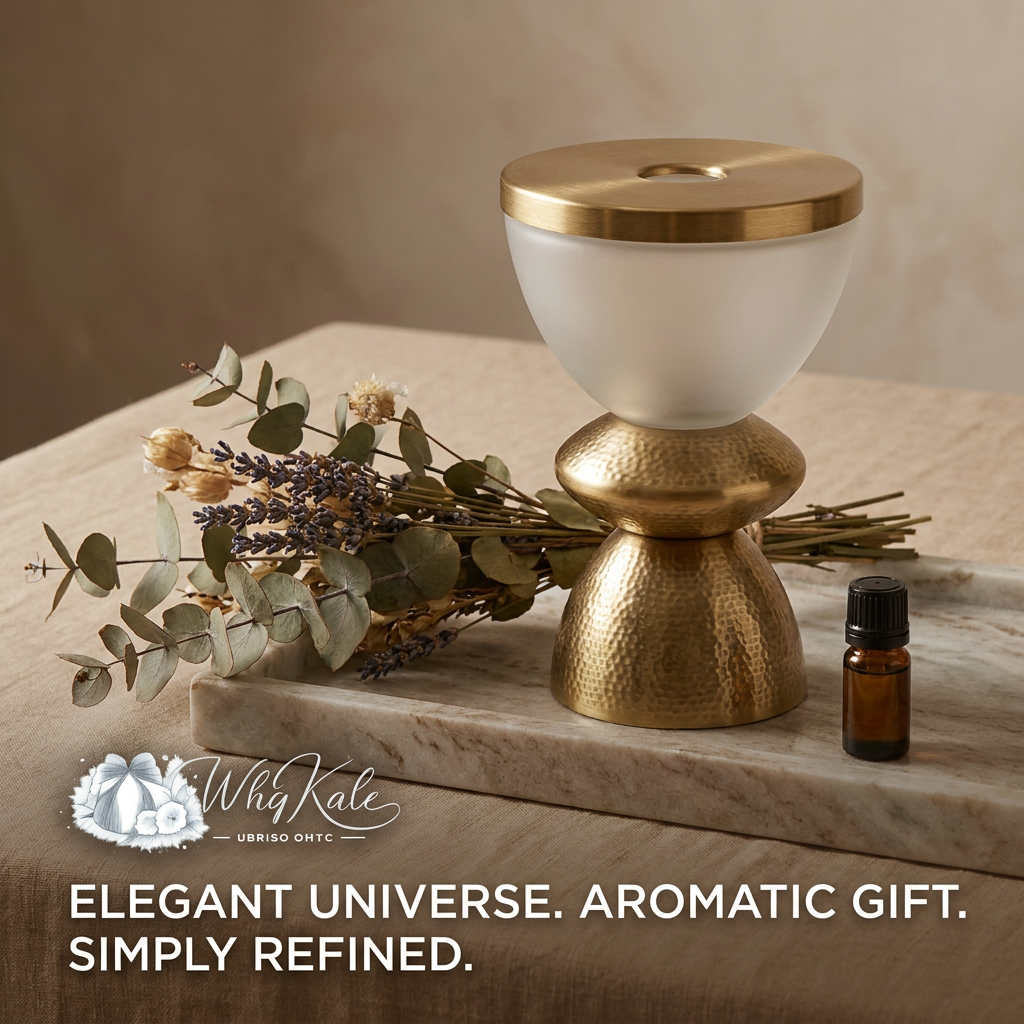 WhqKalc™ Luxury Ultrasonic Essential Oil Diffuser, Frosted Glass & Hammered Brass Aromatherapy Humidifier, Whisper-Quiet Cool Mist Aroma Mister for Home Decor, Office & Spa, Auto-Shutoff
